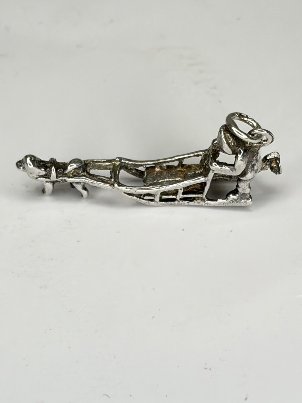 Vintage 10K Yellow Gold Dog Sled Musher Charm 3D Alaska Iditarod